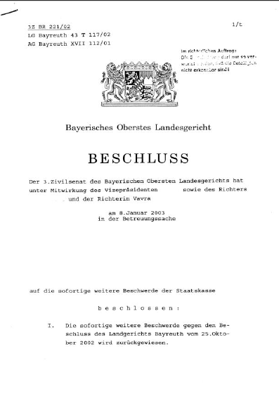 Abbildung des Beschlusses des Bayerischen Obersten Landgerichtes